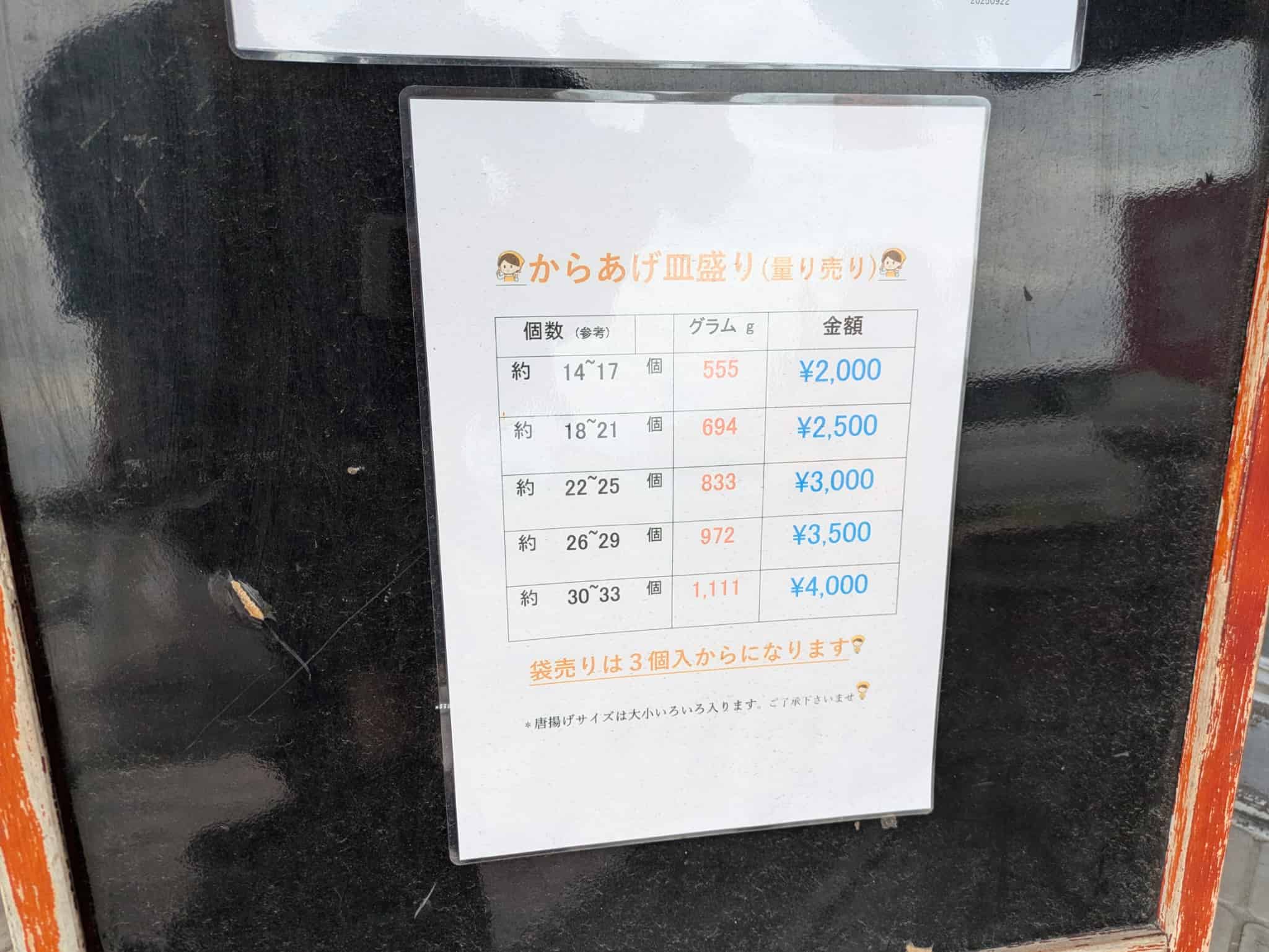 からあげ皿盛り（量り売り）メニュー